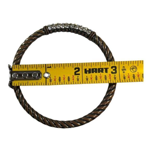 Vintage Brass Twisted Bangle With Rhinestone Accents Bangle Statement Bracelet - Picture 5 of 5